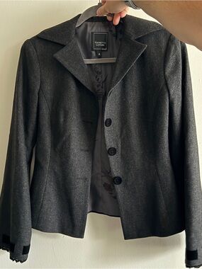 Nanette Lepore Vintage Charcoal Wool Blend Velvet Trim Blazer Size 4